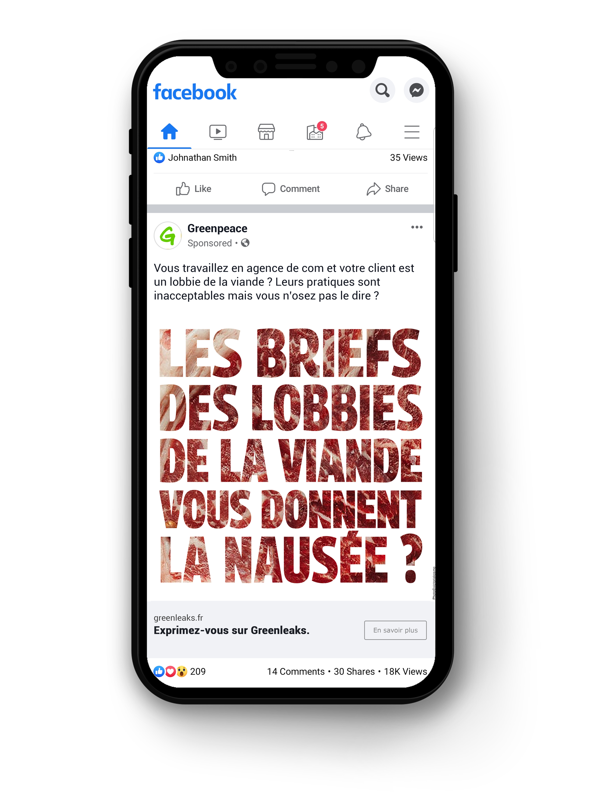 mise en situation mobile de la publicité contre les lobbies de la viande pour les créatifs en agence