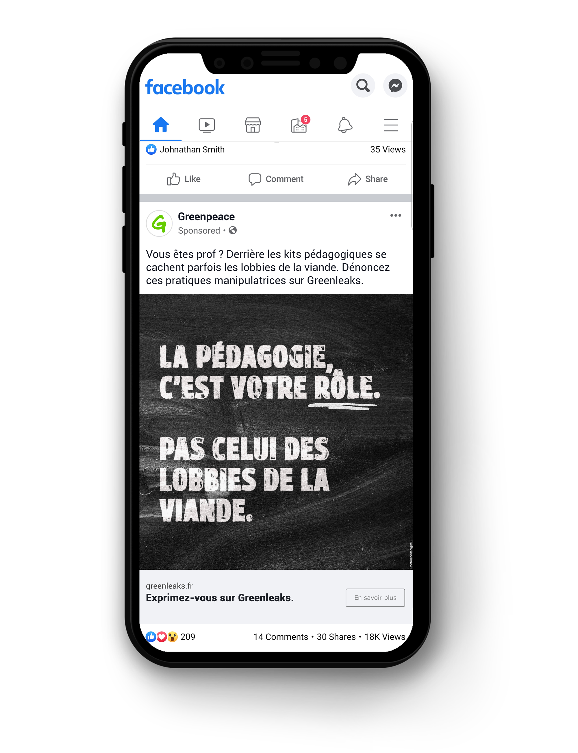 mise en situation mobile de la publicité contre les lobbies de la viande pour les instituteurs