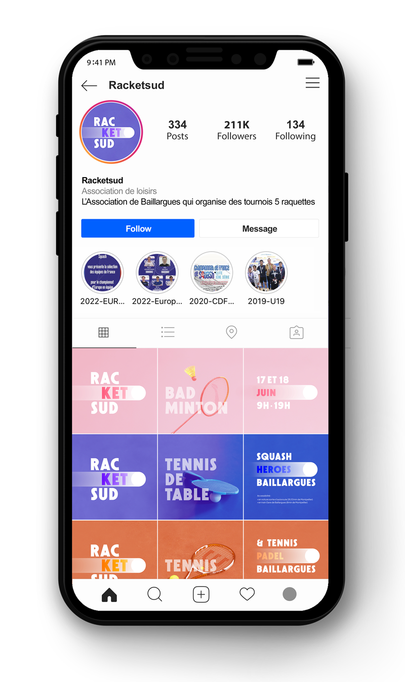 mise en situation du feeds Instagram de l'évènement Racketsud